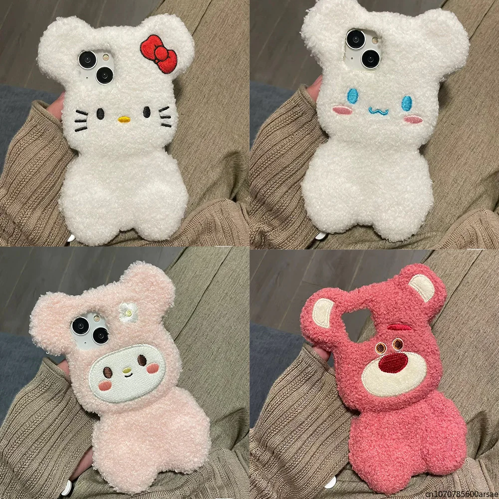

Cute Sanrio 3D Hello Kitty Disney Plush Phone Case for IPhone 15 14 13 12 11 Pro Max Plus 15Pro Anti-fall Back Cover Girls Gifts