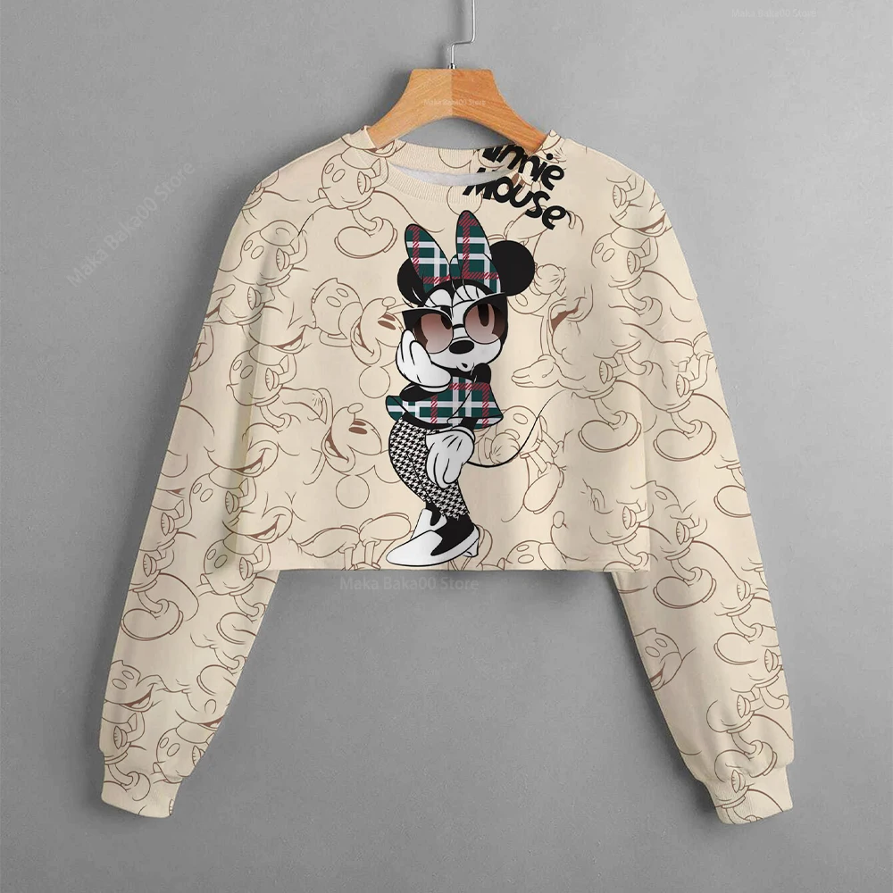 

2022 New Autumn and Winter Children's Disney Mickey and Minnie Print Short Sweatshirt Casual Cartoon Boys and Girls Tops