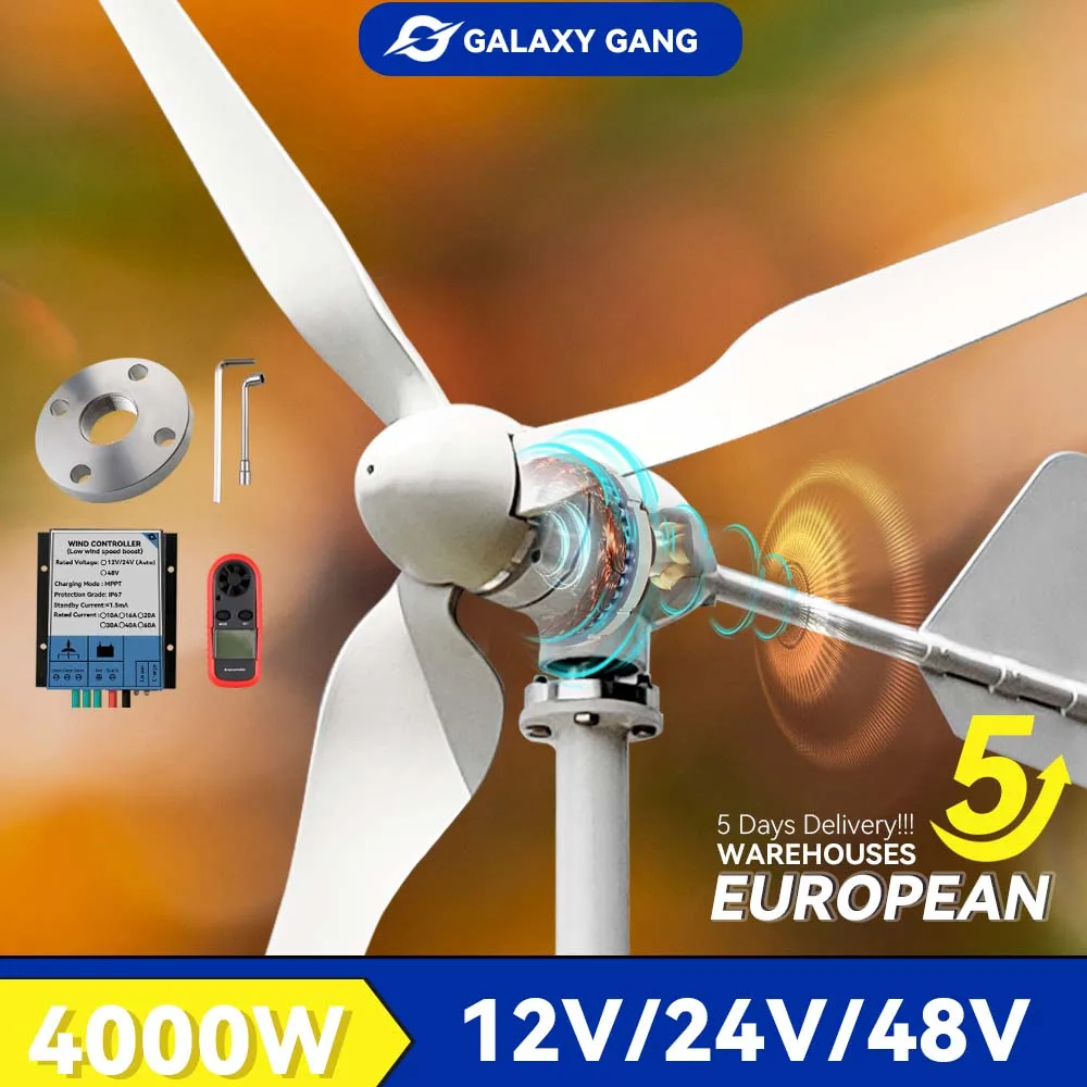 

Galaxy Gang Wind Turbine Generator 48v 12v 24v Home Use 3KW 3 Blades 3000W Windmill With Mppt Charge Controller Model GGM3