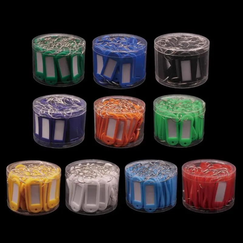 

50pcs Plastic for KEY Tags Metal Ring Luggage Name Label Keychain Split Rings