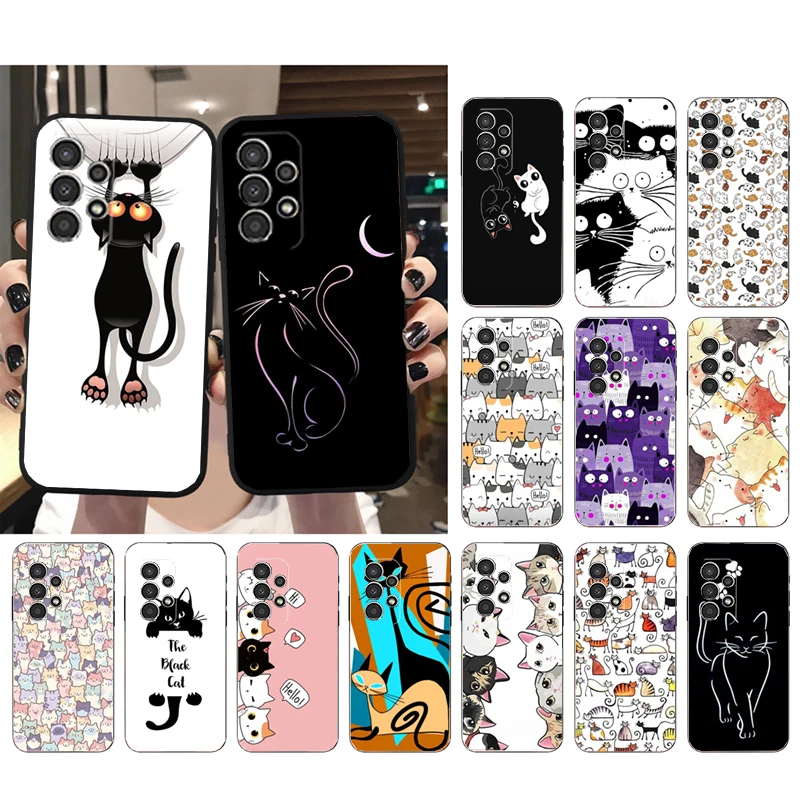 

Phone Case for Samsung Galaxy A73 A13 A22 A32 A71 A33 A52 A53 A72 A51 A31 A23 A34 A54 A52S A53S Cartoon Black Cat Cats Case