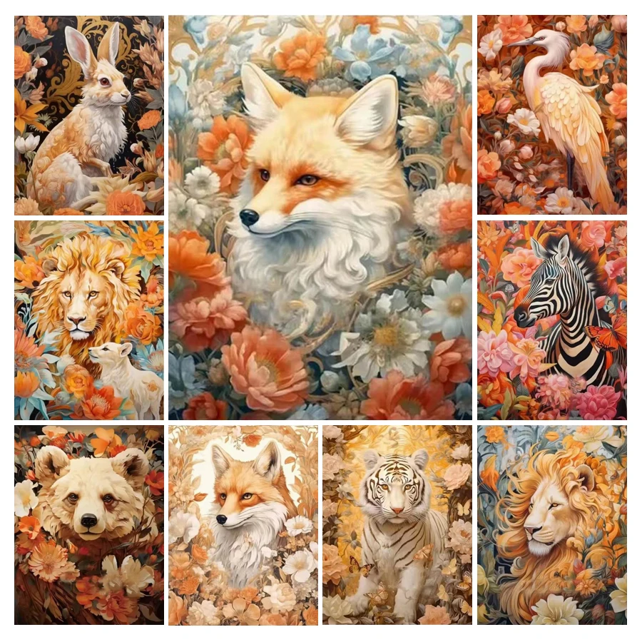 Fullcang Diy Diamond Painting Kits New Collection Flower Animals Lion Full Rhinestone Art Mosaic Embroidery Fox Rabbit Picture