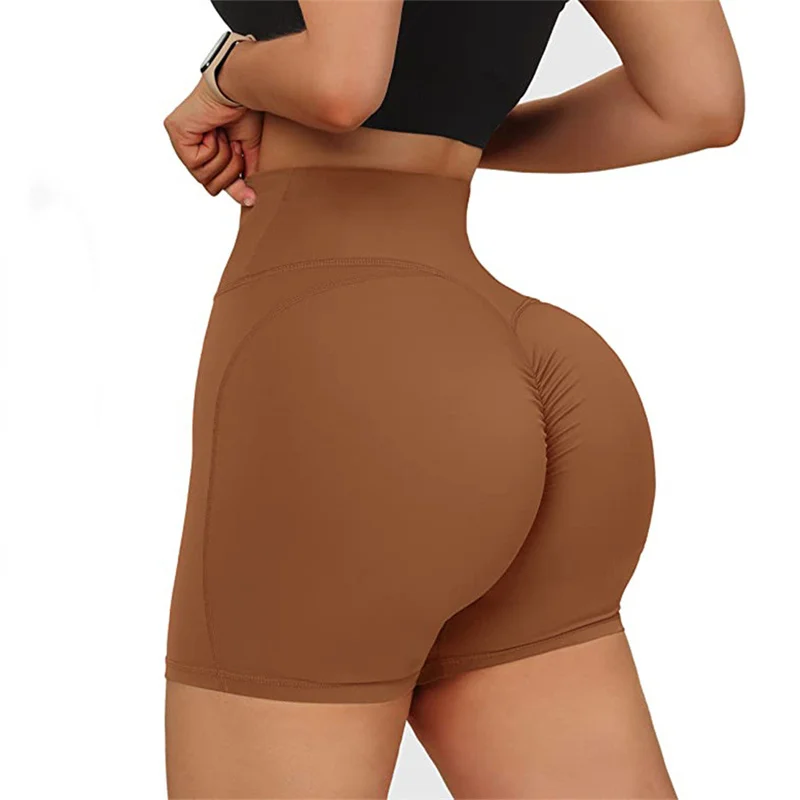 

LULU YOU WANT Eurpean American Women Middle High Impact Athletic Elastic Shorts Cross Waist Tight Fitness Push Up Running Shorts