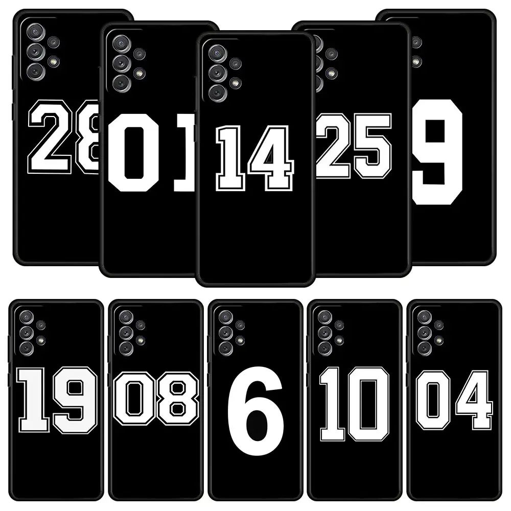 

Черный телефонный чехол с цифрами для Samsung Galaxy A51, A71, A41, A31, A21S, A11, A01, A03S, A12, M31, M22, A32, A52, A13, мягкий силиконовый чехол