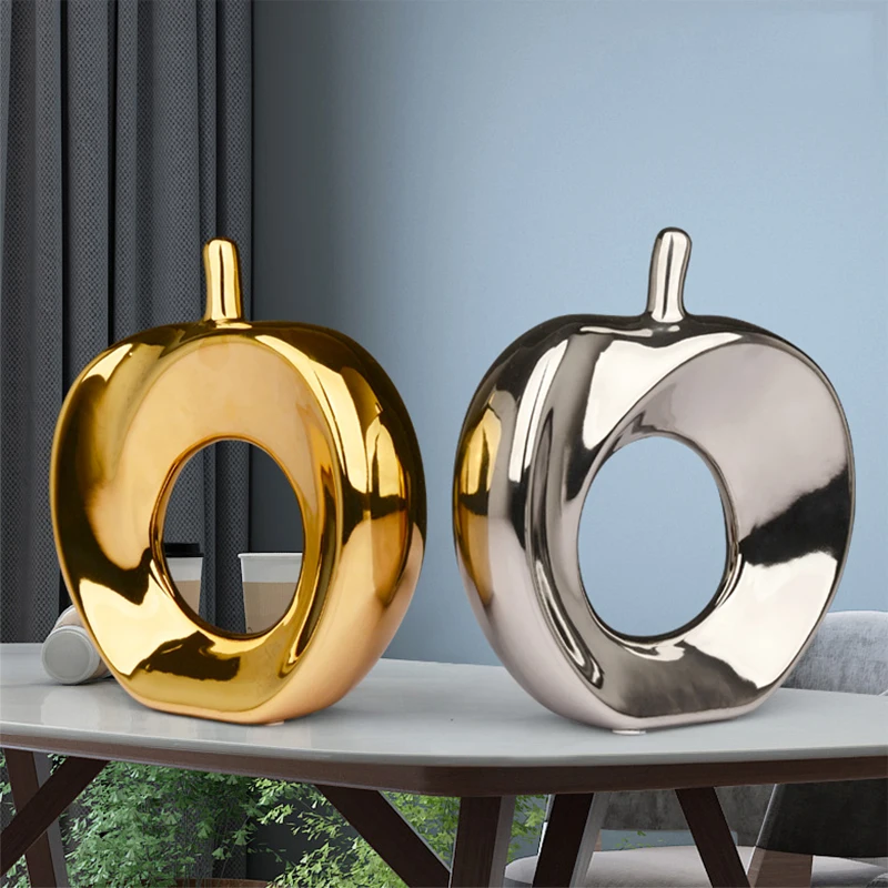 

Nordic Modern Home Decorations Creative Ceramic Gold and Silver Hollow Apple Ornaments Desktop Crafts