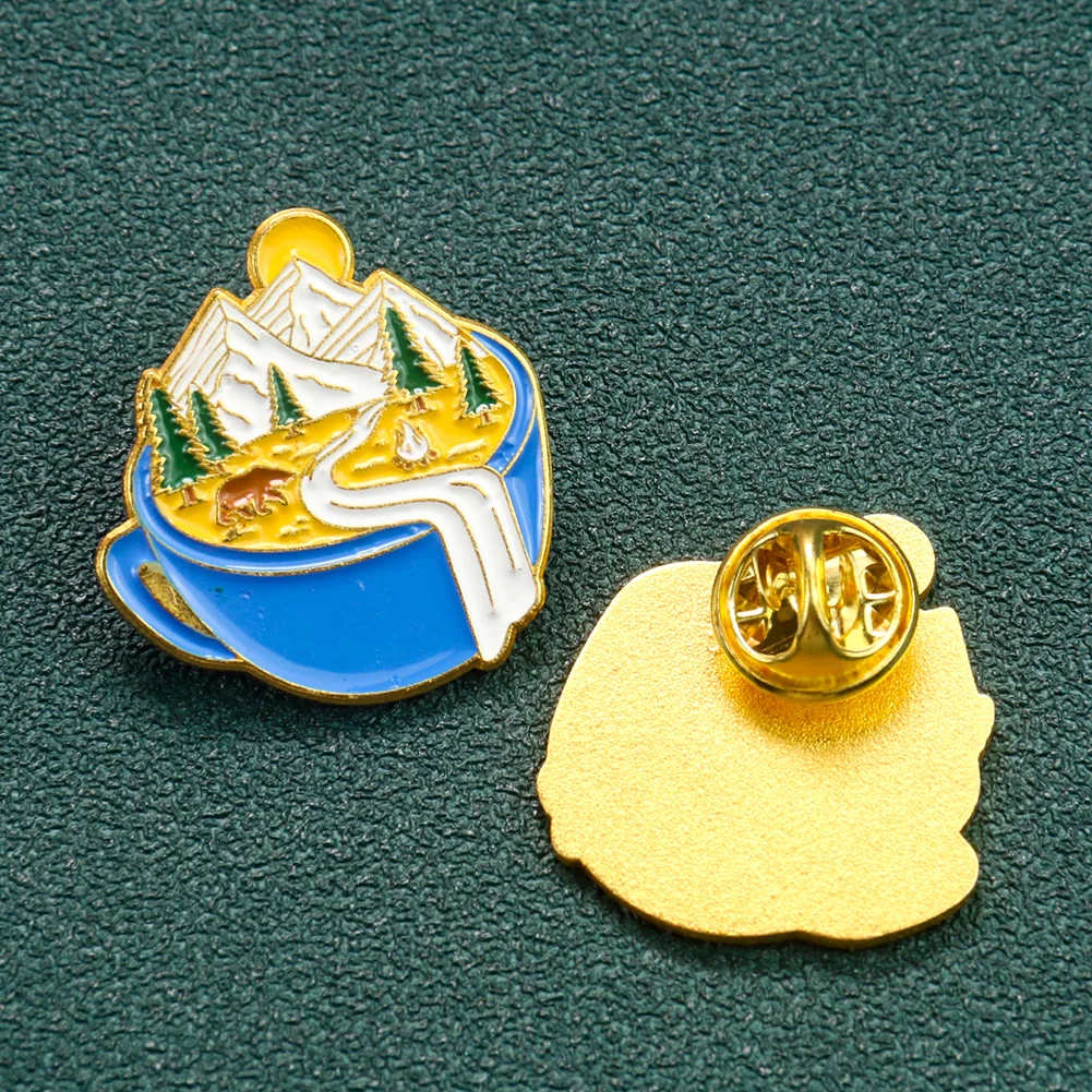 Funny Mountain River Enamel Brooches Outdoor Adventure Wild Bear Hiking Camping Travel Pin Bag Backpack Badge Woman Jewelry