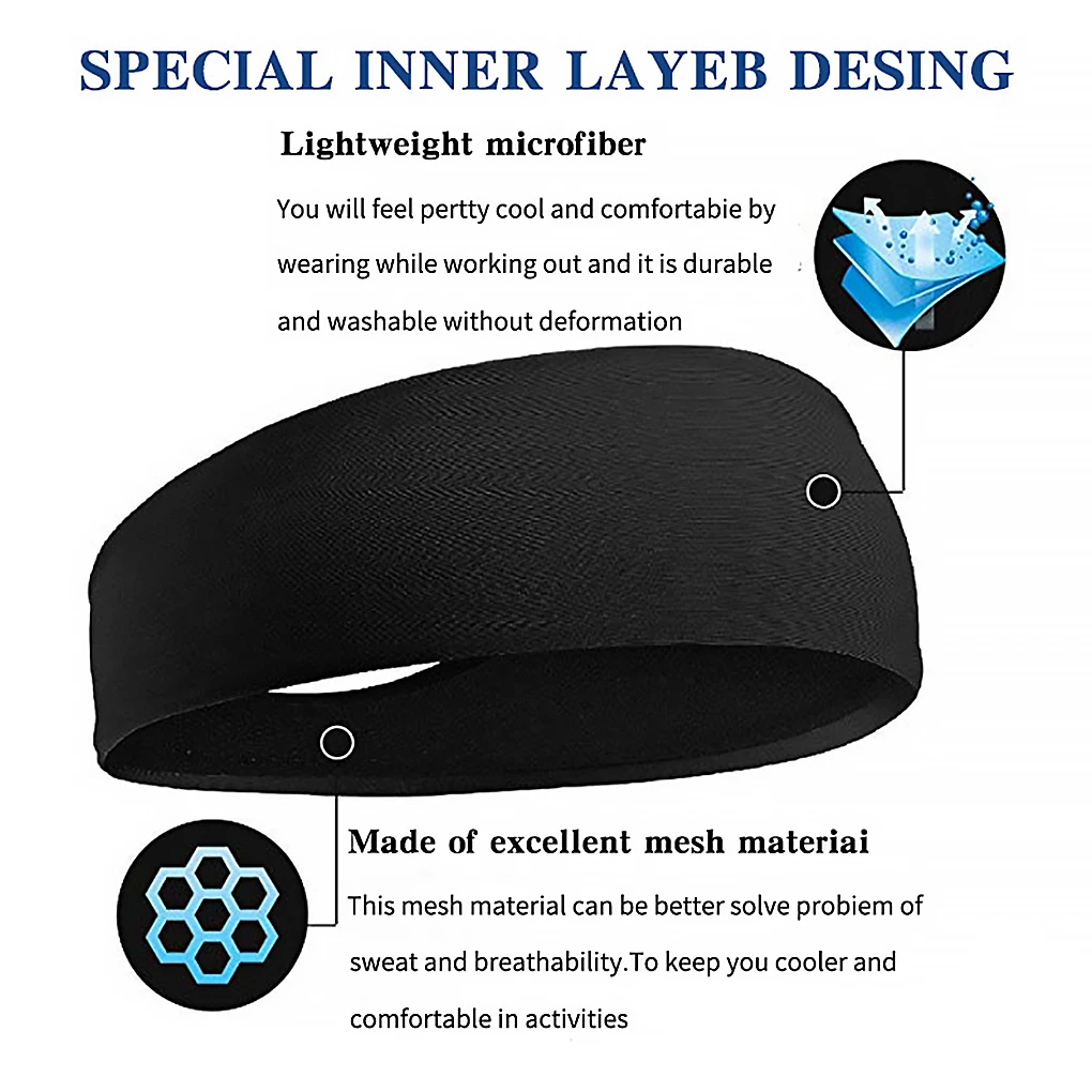 

Мужская спортивная повязка на голову для бега, фитнеса, тренировок, йоги, пилатеса, упражнений, пота, впитывающий пот, черная повязка