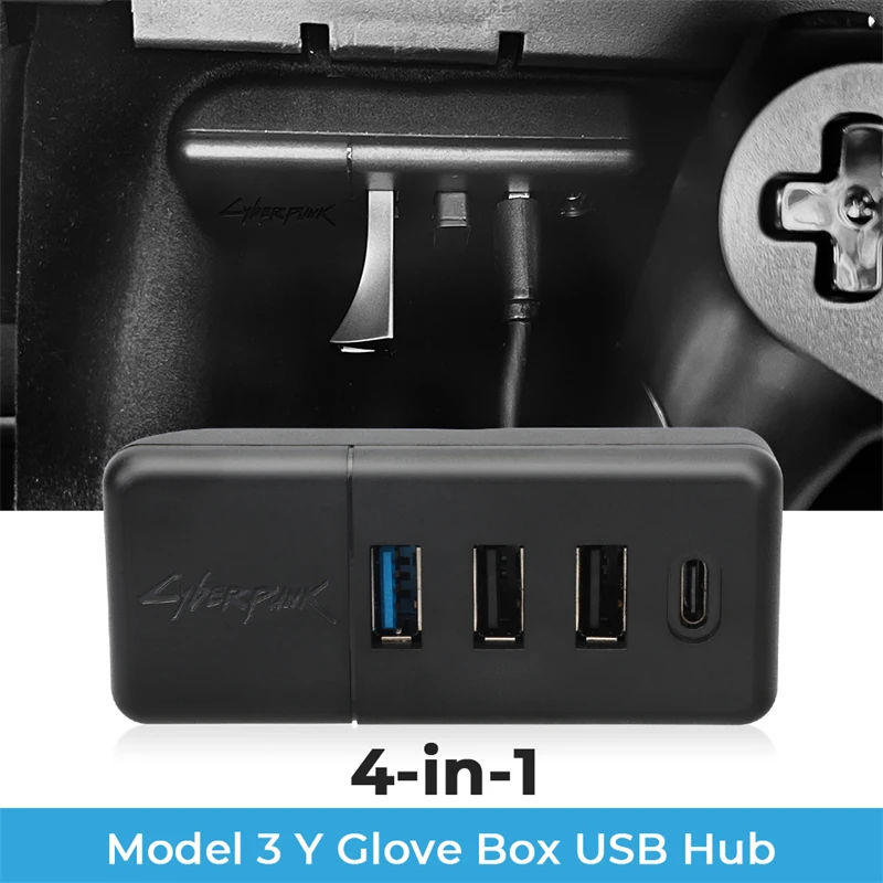 

Glove Box USB Hub Ports For Tesla Model 3 Y 2021 2022 Docking Station 4-in-1 Co-pilot USB Spiliter Upgrade Data Transfer Adapter