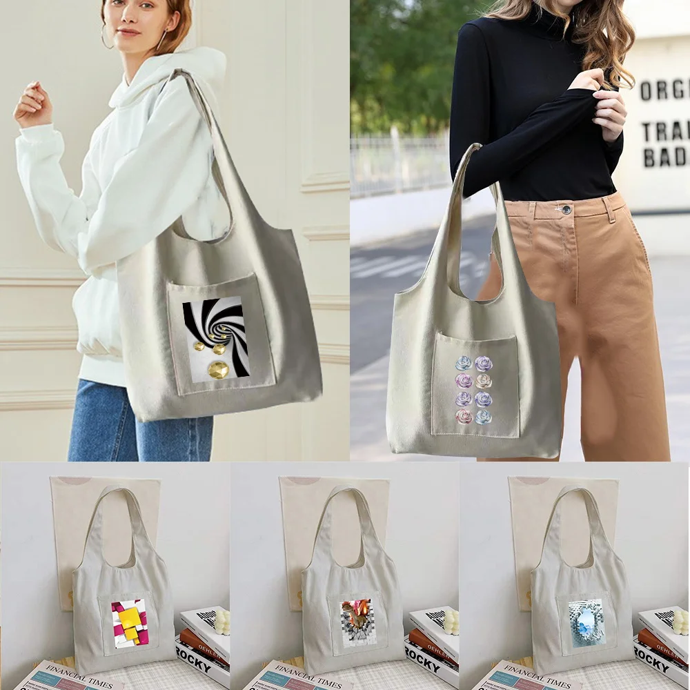 

Shopping Bag Foldable Fashion Student Canvas Shoulder Bag 3D Printed Ladies Shopper Bag Travel Tote Work Handbag Organizer