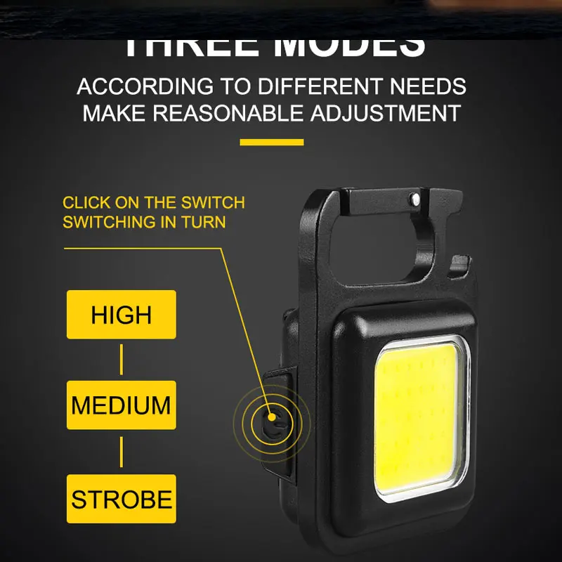 

USB Rechargeable Keychain Light Mini Bright Flashlight COB Inspection Light Bottle Opener Outdoor Emergency Work Light