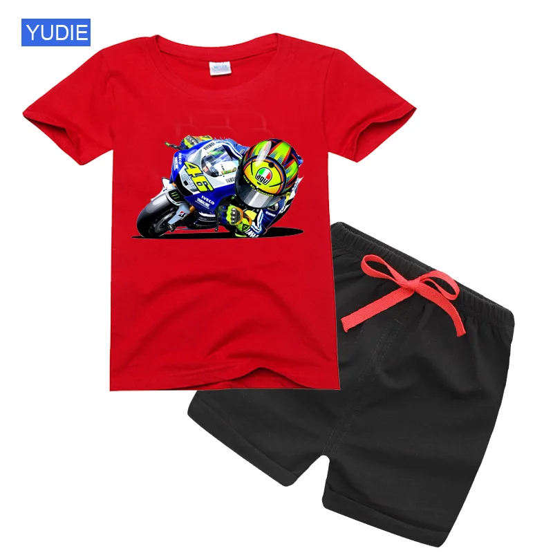 Children's Clothing Motorcycle Boys Short Sleeve Shorts 2Pcs Sets Kids Summer Costume Girls Suit 2-10 Year Cartoon Racing Outfit