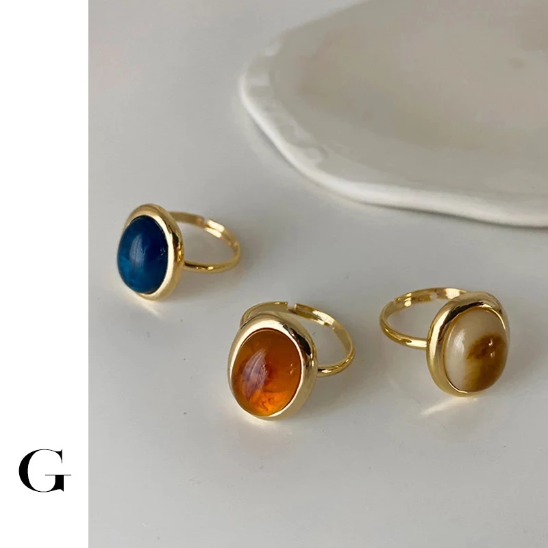 

GHIDBK French Vintage Resin Rings For Women Classic Corlorful Big Open Rings Statement Geometric Oval Ring Gift Wholesale