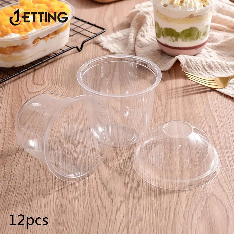 

12Pcs Disposable Dessert Cups 360ml Clear Cups With Dome Lids Dessert Cups Parfait Cups For Ice Cream