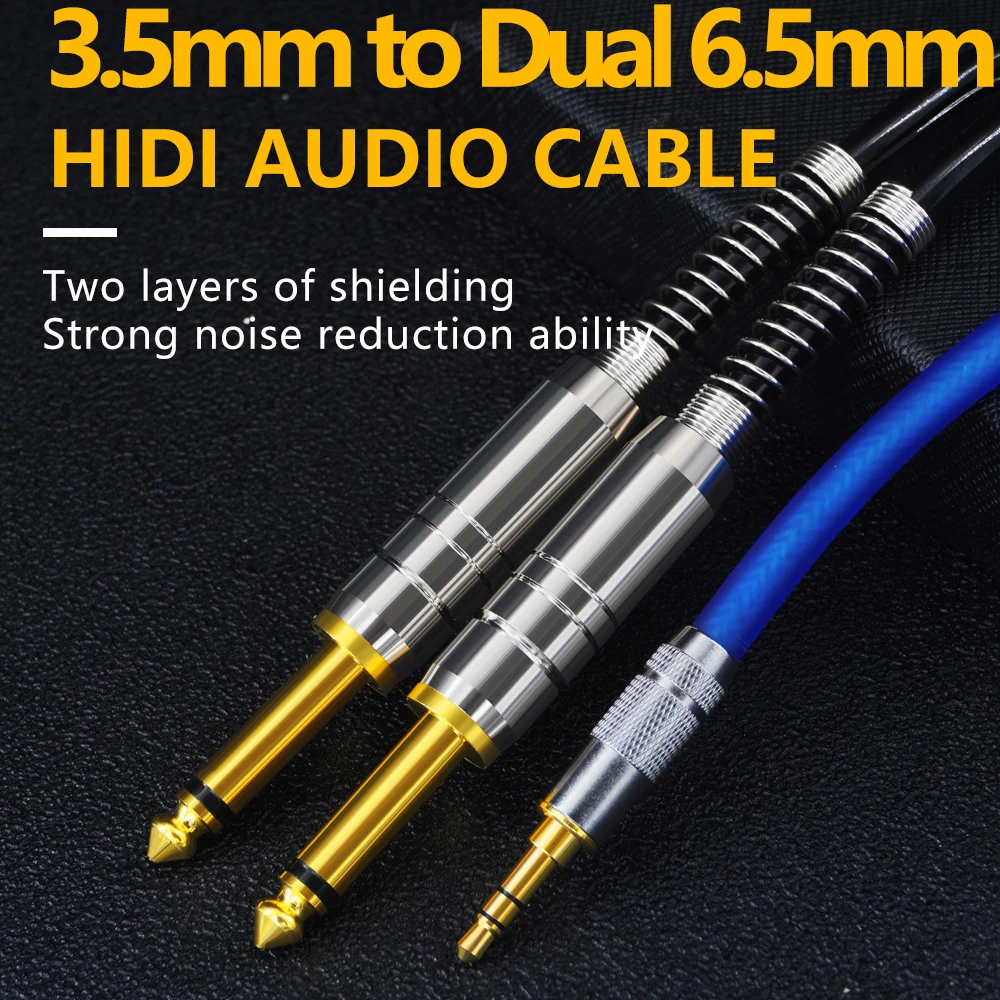 

3.5mm to Double 6.5mm TRS Cable AUX Male Mono 6.5 Jack to Stereo 3.5 Jack Audio Cable for Mixer Amplifier 6.35mm Adapter
