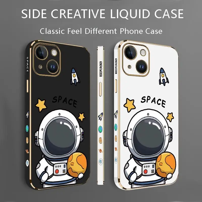Fat Astronaut Luxury Plating Phone Case For iPhone 14 13 12 11 Plus Pro Max Mini X XR XS SE2020 8 7 6 6S Plus Cover