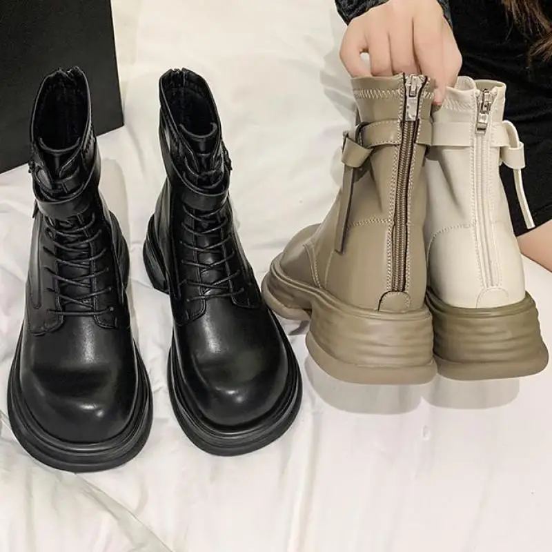 

Коричневые ботильоны на платформе, женская обувь, новинка осень/зима 2022, нишевые Дизайнерские ботильоны со шнуровкой и юбкой