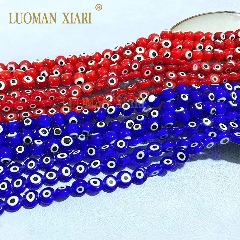Красные, синие стеклянные бусины в форме лампворк от сглаза, плоские круглые бусины россыпью, 6, 8, 10 мм, аксессуары для планшетов