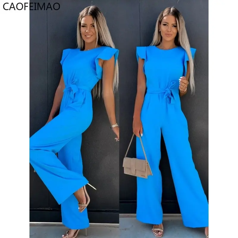 

Fashion Butterfly Sleeve Wide Leg Jumpsuit Women 2023 Summer Casual Elegant Romper Vintage Streetwear Jumpsuits Overalls Women