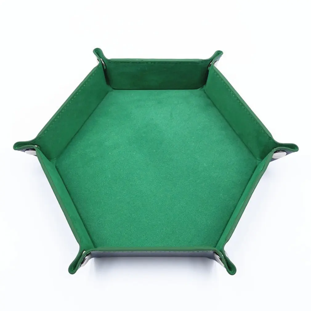 

Foldable Dice Tray Box PU Leather Folding Hexagon Coin Square Tray Dice Game 6 Colors