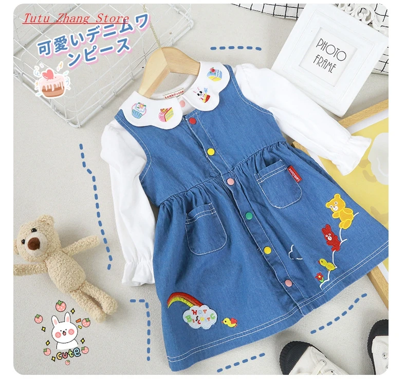 

Baby Girl Denim Vest Skirt Children's Cartoon Embroidery 2022 Spring And Summer Cute Casual Dress Kids Clothing Fashion Coat