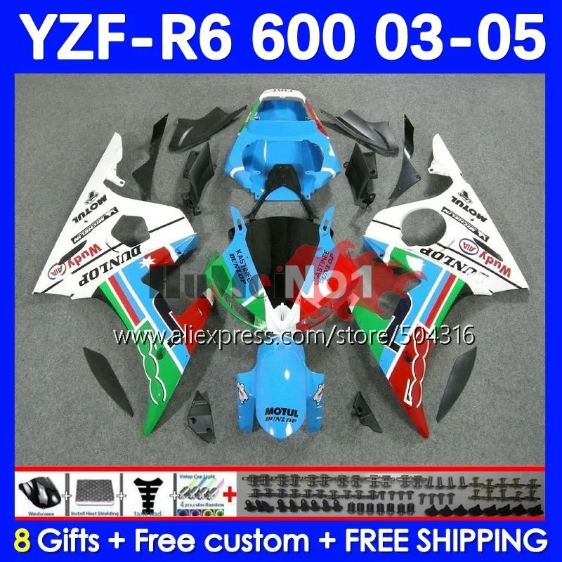 

Корпус для YAMAHA YZF-R6 YZF R6 R 6 600CC YZF 600 CC 5No.44 YZF600 YZFR6 03 04 05 YZF-600 2003 2004 2005 обтекатель синий черный
