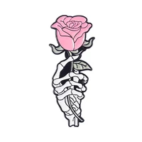 creative pink skeleton hollow love milk gesture rosefashionable creative cartoon brooch lovely enamel badge clothing accessories