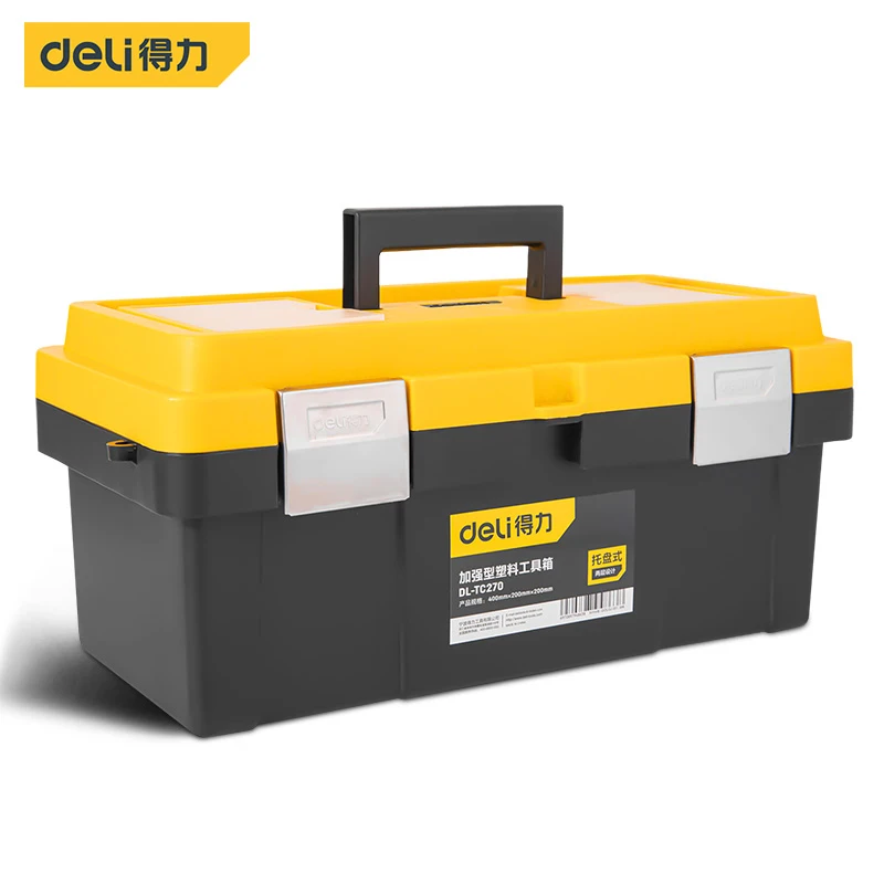 Deli 1 Pcs Multiple Specifications Toolbox Double Layer Tools Storage Box with Handle Multifunctional Portable Tool Organizer