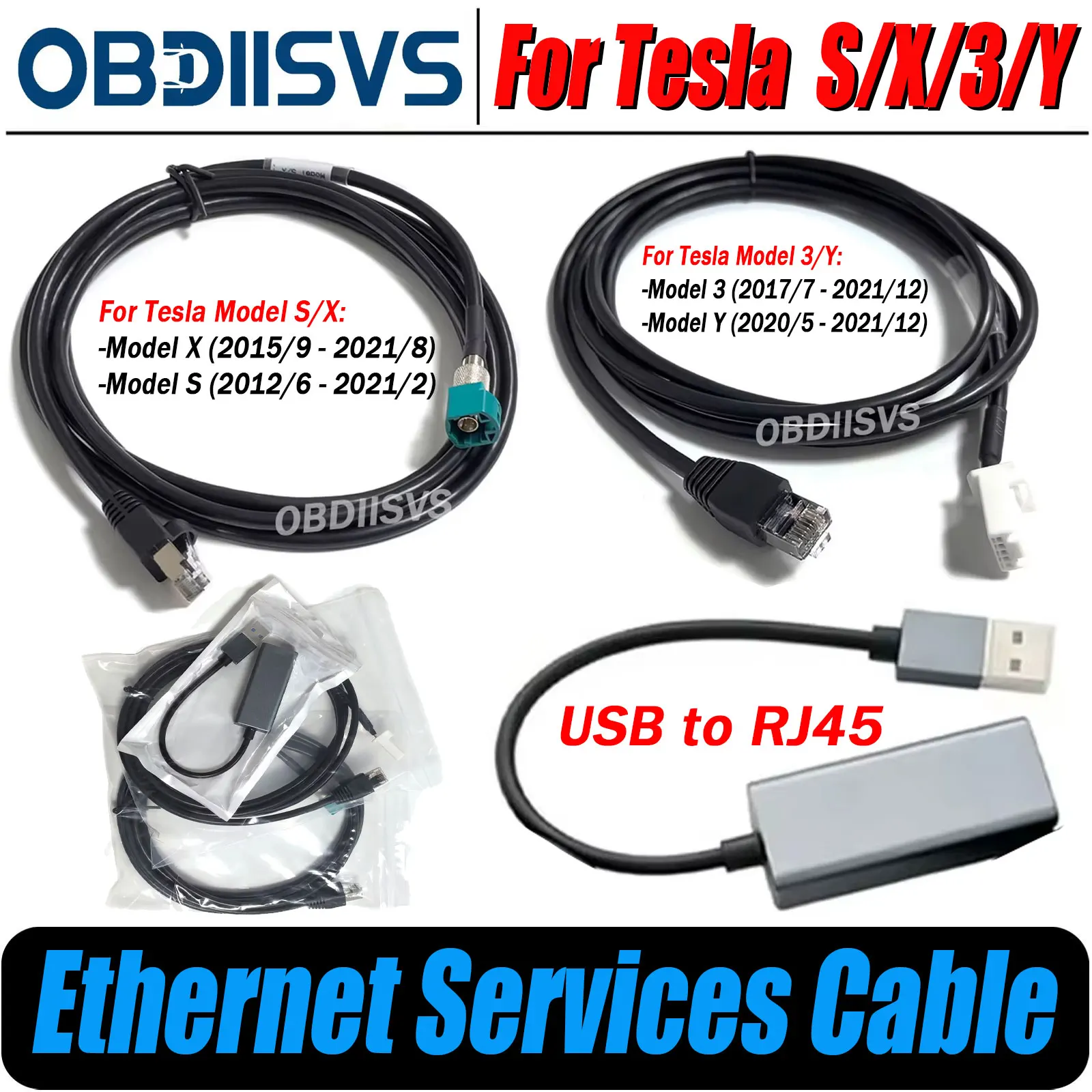 Фото Кабель Ethernet для Tesla Model S/X, диагностический кабель RJ45 USB LAN для LAUNCH/Autel, сервисный диагностический кабель для Tesla Model 3/Y №1