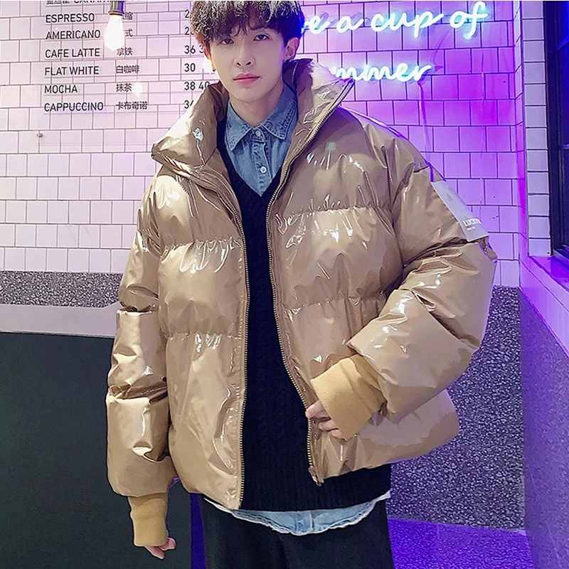 Men Streetwear Hip Hop Blue Winter Bubble Jackets Coat 2023 Mens Harajuku Warm Parka Male Korean Fashions Puffer Jacket Shiny