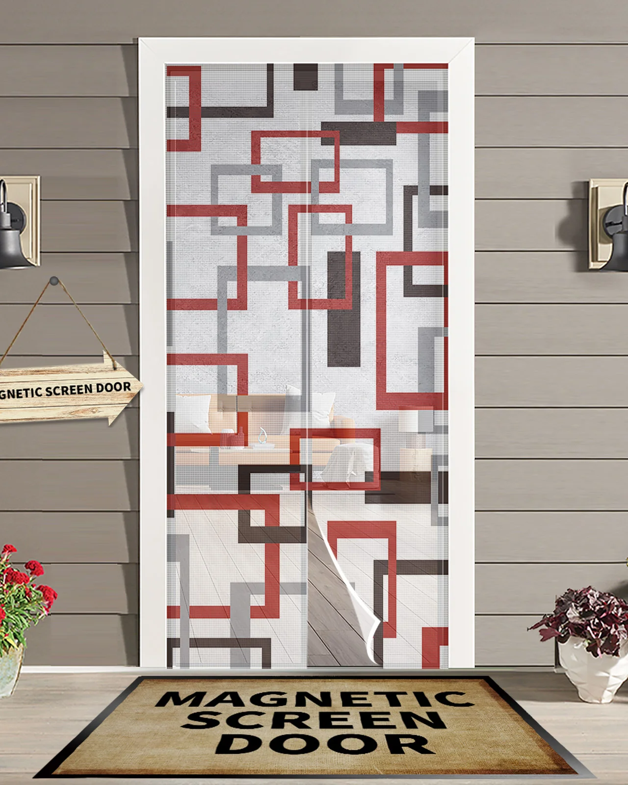

Medieval Geometry Sheer Door Curtain Mosquito-proof Kitchen Magnetic Hanging Curtains Window Screen Gauze Door Curtain