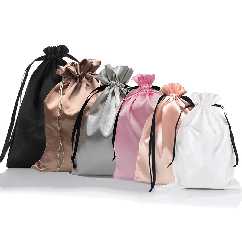 Extensions Hair Bags Ribbon Drawstring Luxry Goods Silk Packaging Pouches Makeup Case Shoes Cloth Wigs Storage Bag Custom Satin