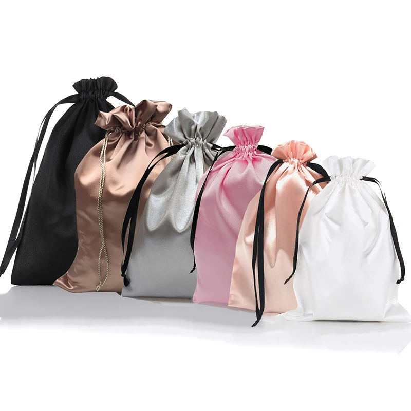 

Extensions Hair Bags Ribbon Drawstring Luxry Goods Silk Packaging Pouches Makeup Case Shoes Cloth Wigs Storage Bag Custom Satin