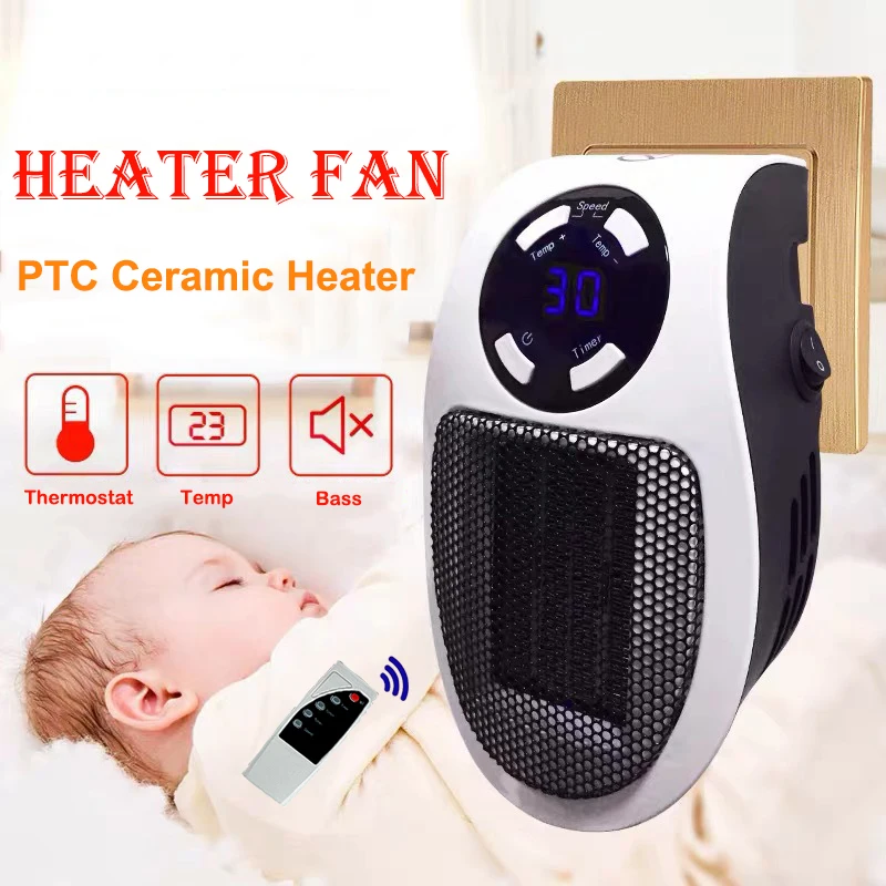 

Portable Electric Heater 500W Mini Plug in Wall Heater Home Desktop Office Heating Radiator Remote Warmer Machine For Winter