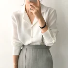 Блузка женская шифоновая белая с длинным рукавом и V-образным вырезом, A405