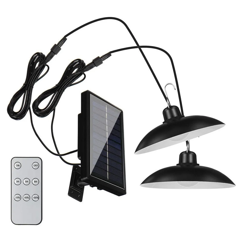 

Garden Patio Garage Yard Led Remote Control Indoor Outdoor Auto On Off Solar Pendant Light IP65 Waterproof Shed Double Head