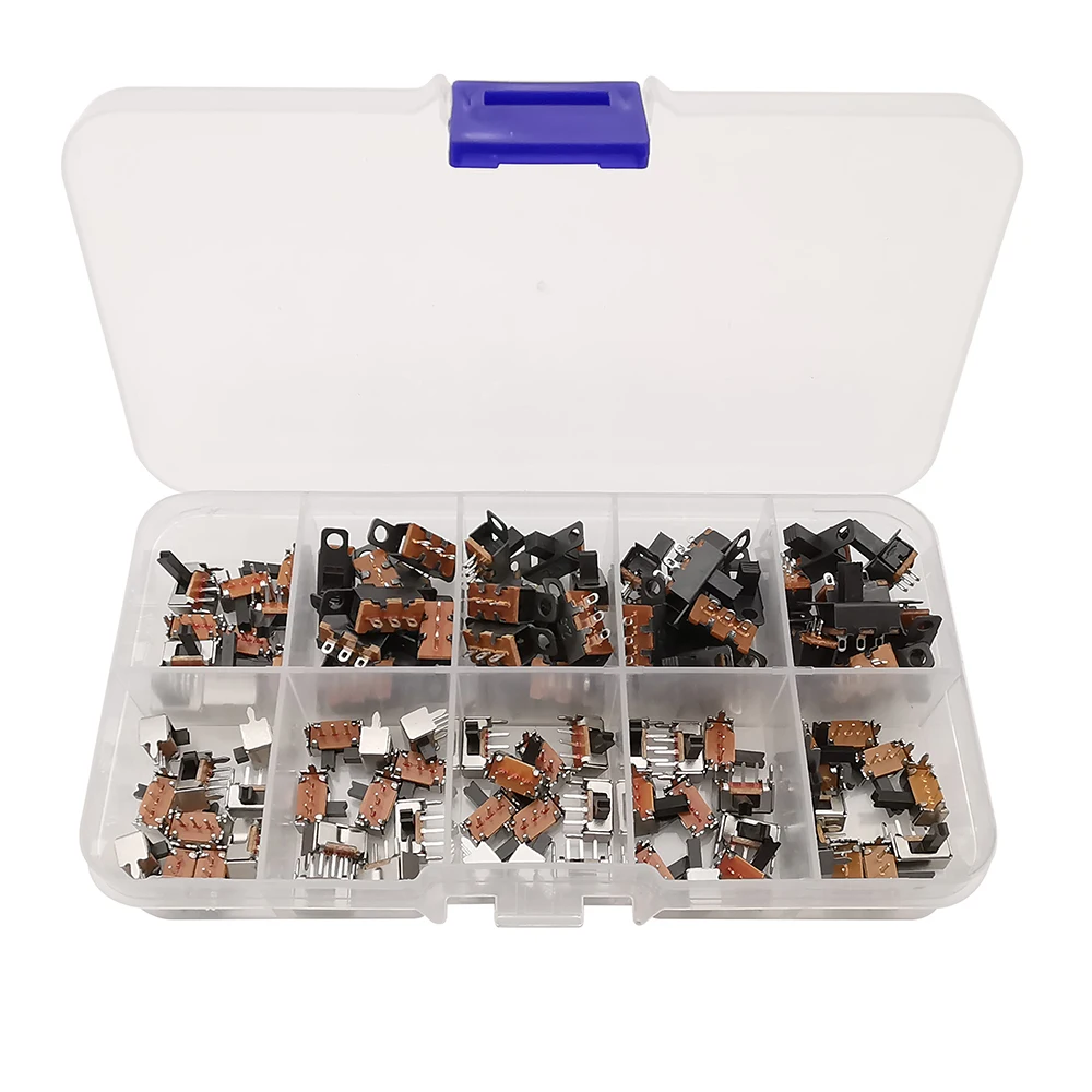 

100 шт./кор. мини-ползунковый переключатель SS12F15 SK12D07, тумблер, 3-контактная печатная плата, 2 положения, 1P2T, ручка SPDT, высокая 2/3/4/5/6/7 мм для Arduino