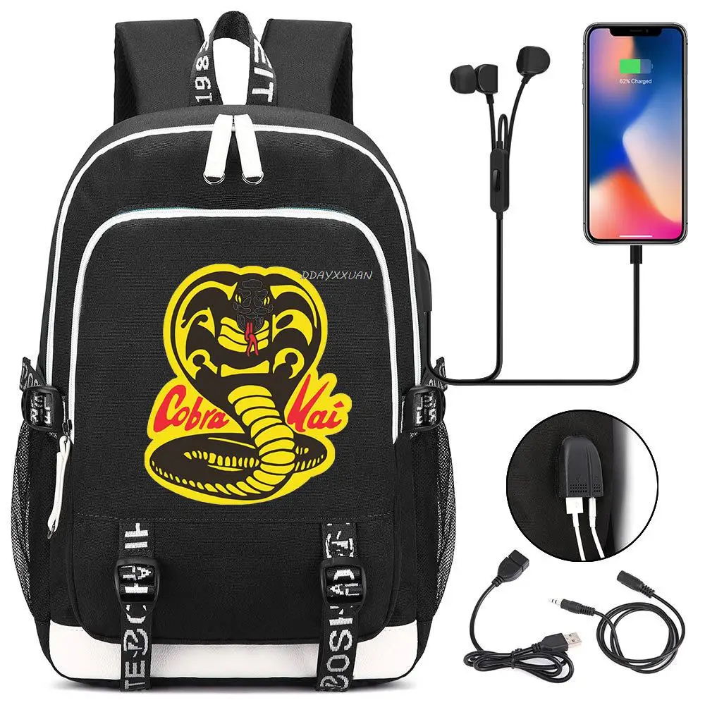 Рюкзак Cobra Kai для подростков, женский и мужской рюкзак для ноутбука с USB-зарядкой, детская дорожная сумка для книг