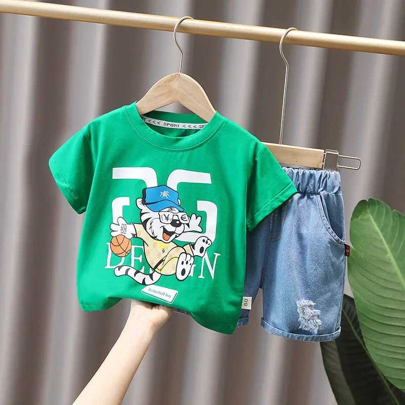 

2 шт./компл., Детские хлопковые футболки с круглым вырезом и шорты