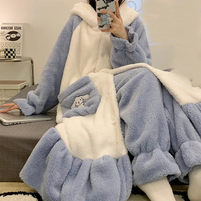 

Women's Sleepwear Kigurumi Pajamas Two Pieces Set Nightdress Anime Dog Nightgown Girls Sleepwshirt Winter Flannel Home Clothes