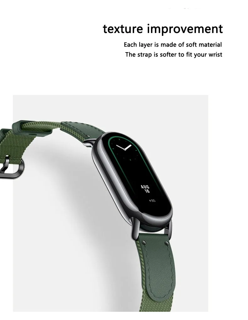 Genuine leather nylon splicing wristband, suitable for Mi Band 8 intelligent replacement strap, fashionable leather wristband