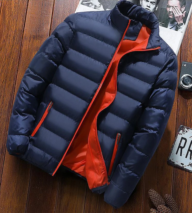 New Solid Stand Collar Male Windbreak Cotton Padded Down Jacket Warm Thick Men Parka Jackets Winter Casual Mens Outwear Coats