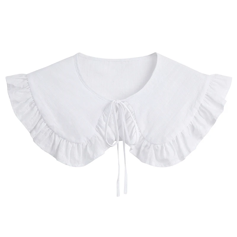 

Ruffle Brim False Collar White Fake Shirt Collar Tether Closure Lolita Outfit Accessories for Spring Summer