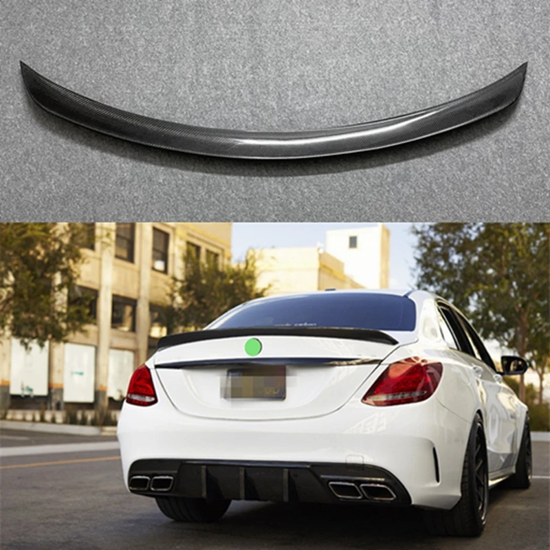 

For Mercedes-Benz C-Class W205 4Door C180 C200 C250 C300 C450 C43 sedan V Style Carbon Fiber Rear Spoiler Trunk Wing 2014-2021
