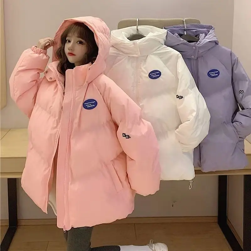 

Winter Cotton Clothes Women Korean Style Zipper Down Jacket Thick Coat Solid Color Fashion New Hooded Cotton Jacket V31