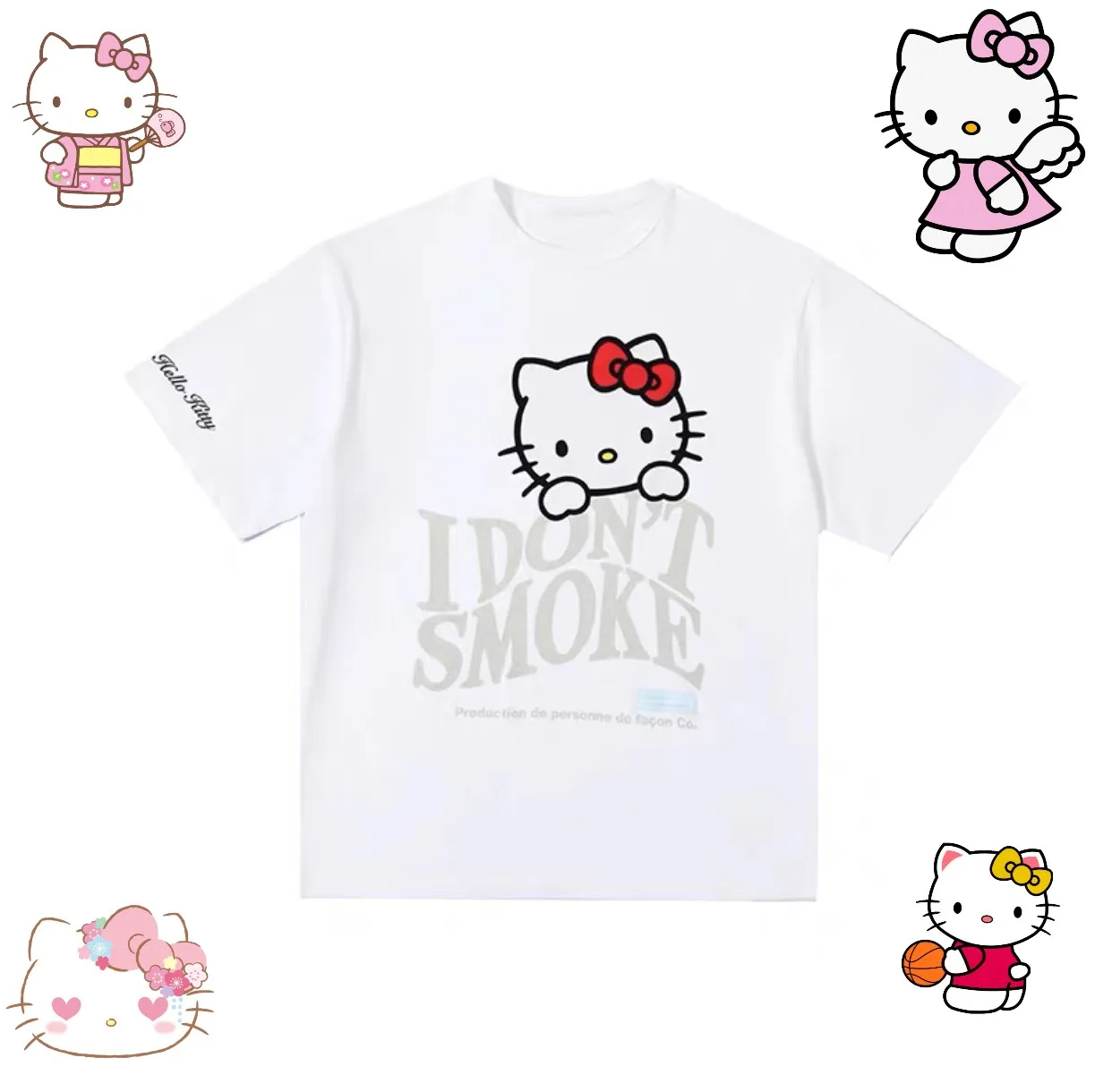

Japanese Kawaii Anime Hello Kitty Pure Cotton Short Sleeved T Shirt Cute Girl Cartoon Summer Loose Fitting Sport Casual Thin Top
