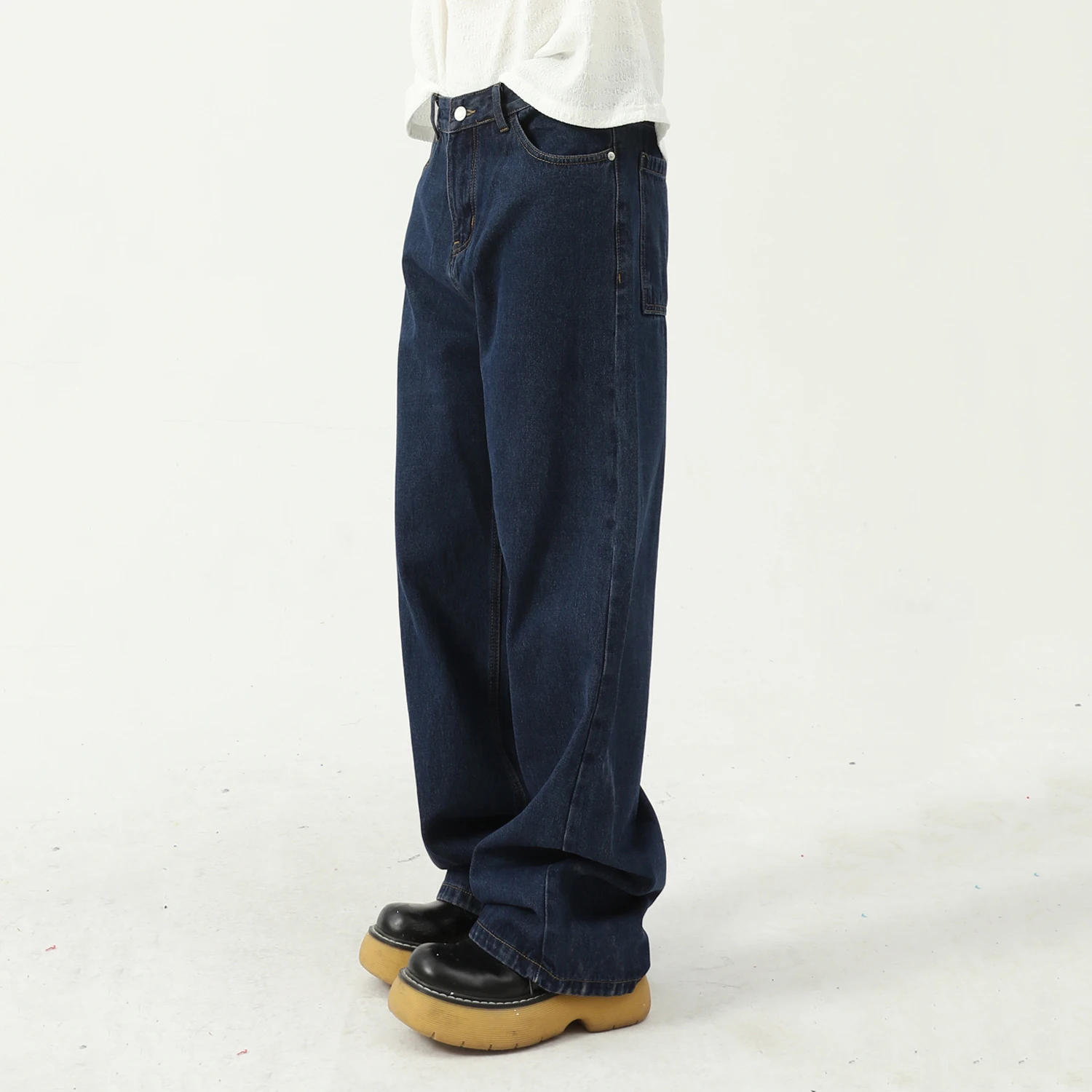 Men's and Women's Korean Version Loose Mid-waist Baggy Jeans Y2K Style Dark Blue Hip Hop Casual Pants Y2k Men’s Jeans