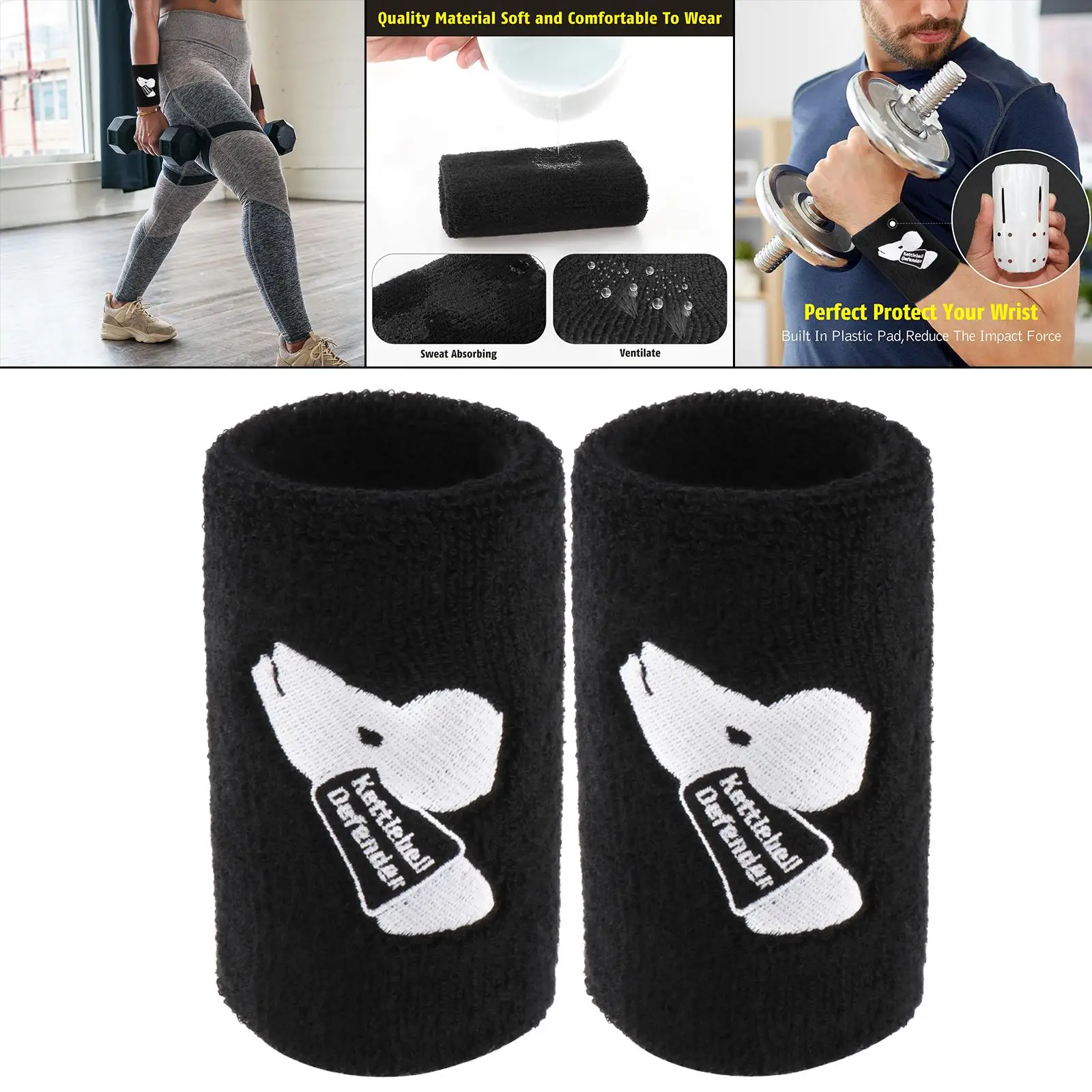 

2x Ventilated Kettlebell Wrist Guards with Pad Wrist Wraps Provides