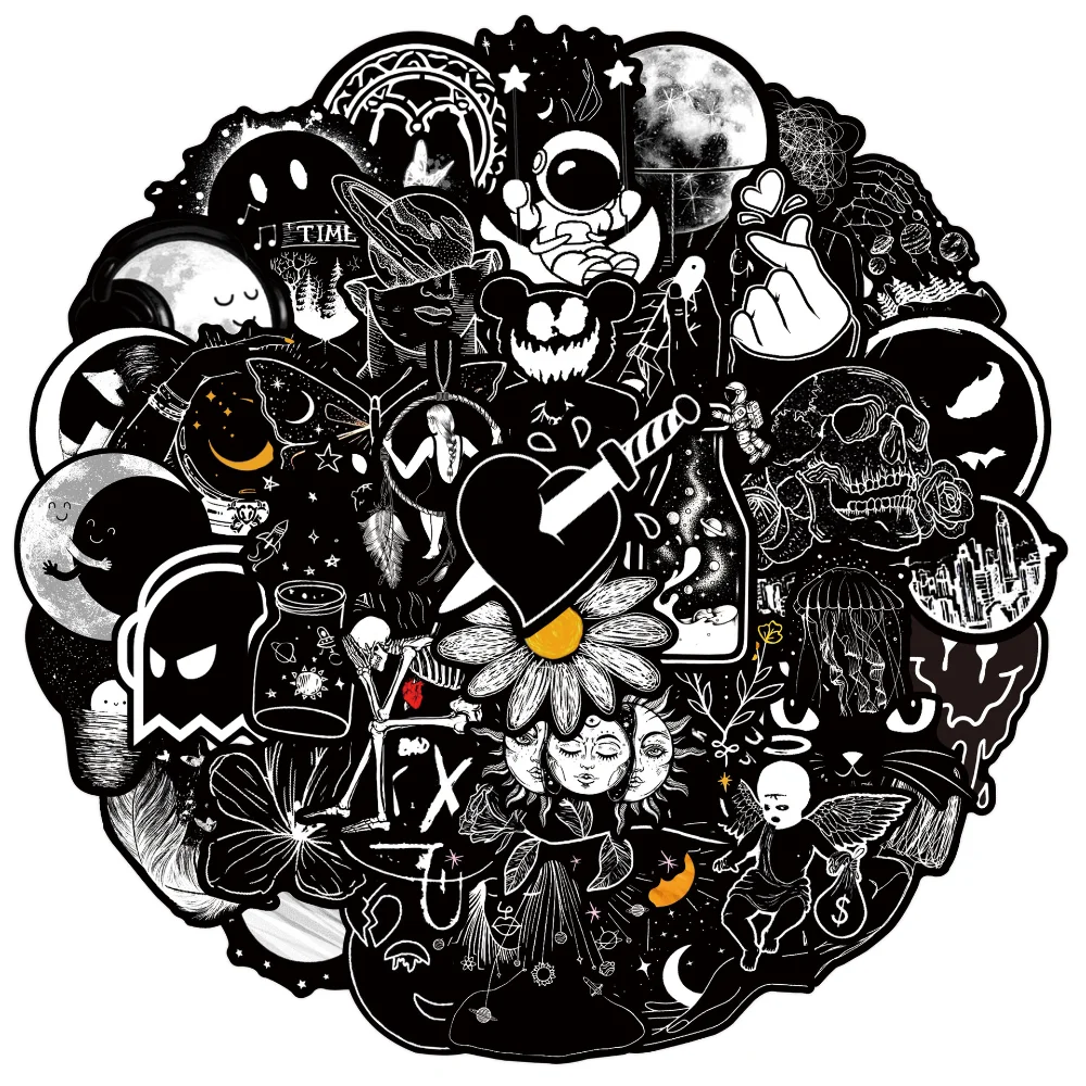 

10/30/50pcs Black and White Horror Stickers For Car Laptop Phone Stationery Decal Waterproof Graffiti Sticker Kids Toys Gifts