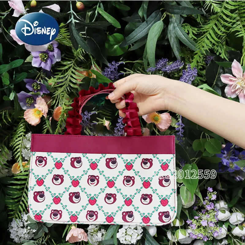 Disney Strawberry Bear Original New Women's Bag Luxury Brand Women's Handbag Cartoon Flower Pleated Handbag Large Capacity
