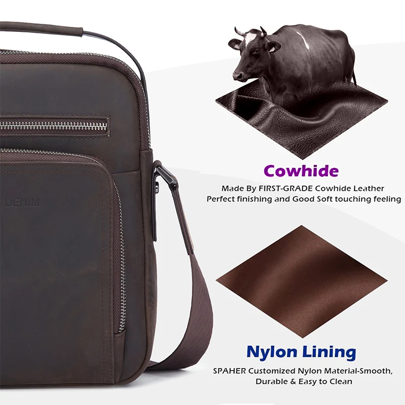 BISON DENIM Men's Shoulder Bag High Quality Cowhide Leather Business Casual Crossbody Large Capacity Handbag Free Shipping 2023